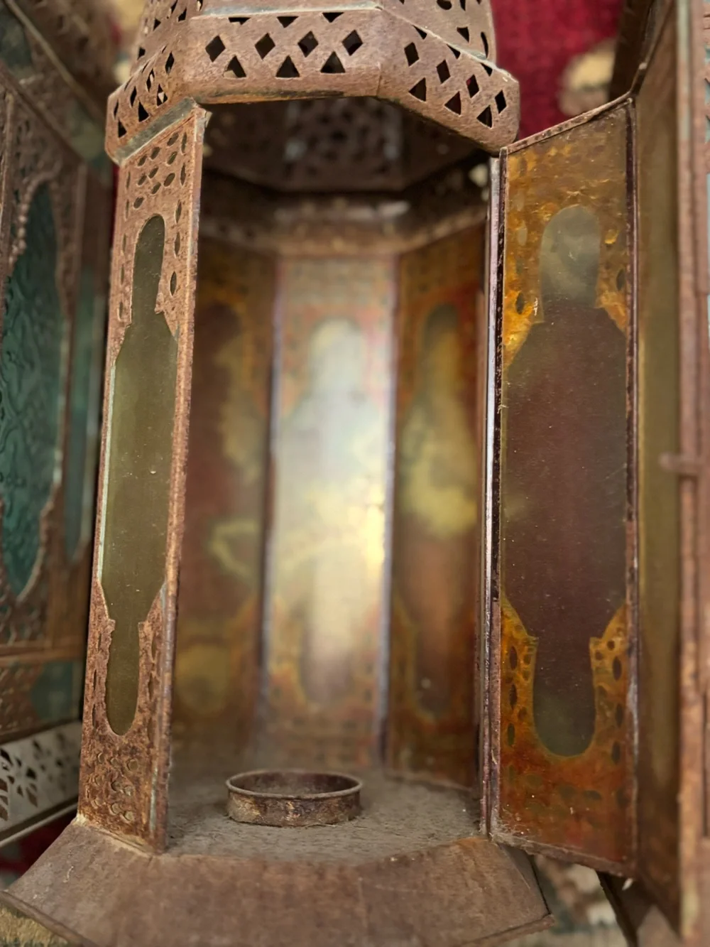 Set of 3 Moroccan-Style Punched Metal Lanterns W/ Glass Panels